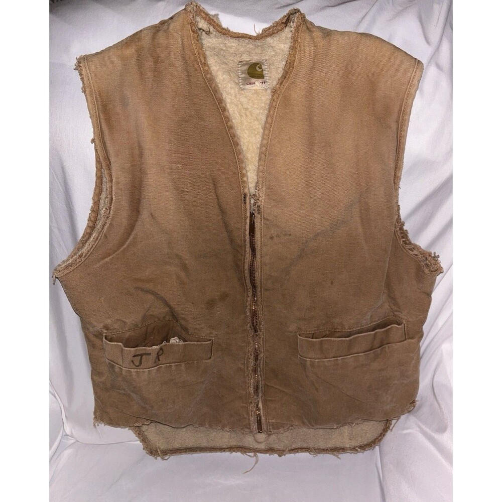 Carhartt 1980’s Brown Distressed Sherpa Lined Hunting Vest Mens Vintage